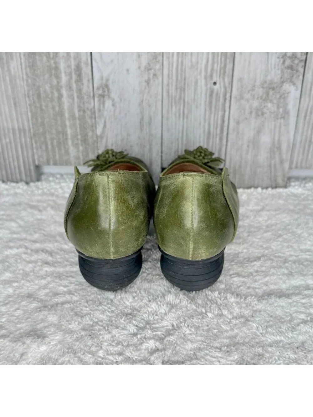 Boutique Handmade Chunky Heel Green Leather Pumps Size 7.5M